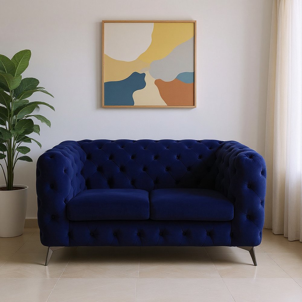 72" Blue And Silver Velvet Loveseat HomeRoots