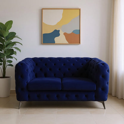 72" Blue And Silver Velvet Loveseat HomeRoots