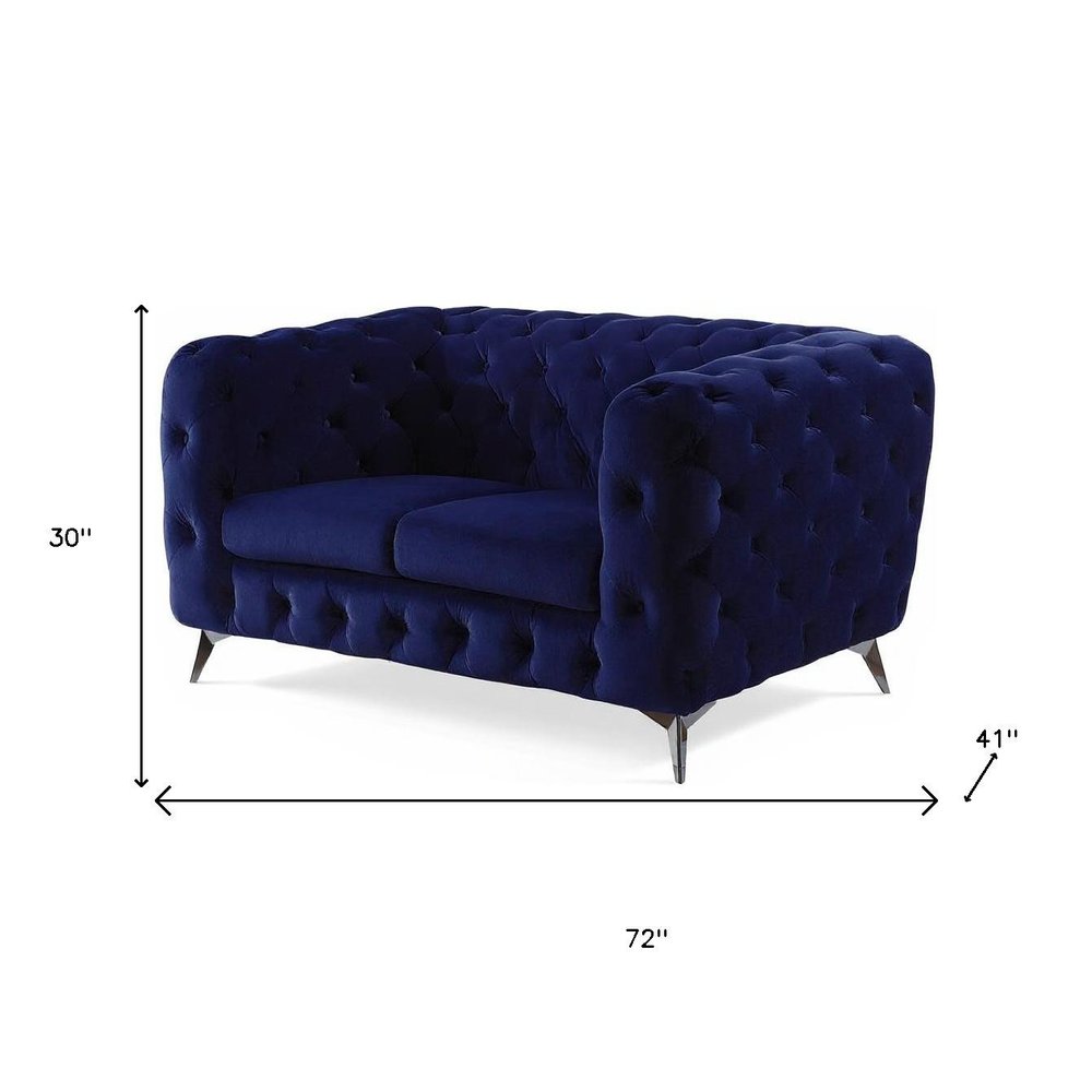 72" Blue And Silver Velvet Loveseat HomeRoots