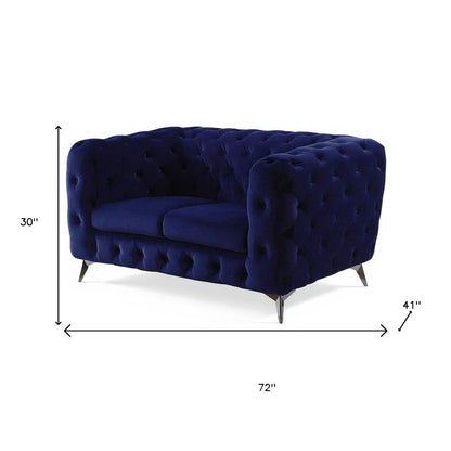 72" Blue And Silver Velvet Loveseat HomeRoots
