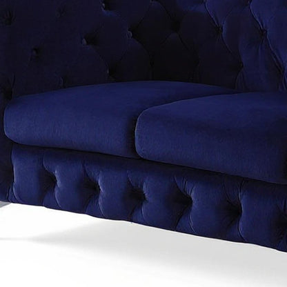 72" Blue And Silver Velvet Loveseat HomeRoots