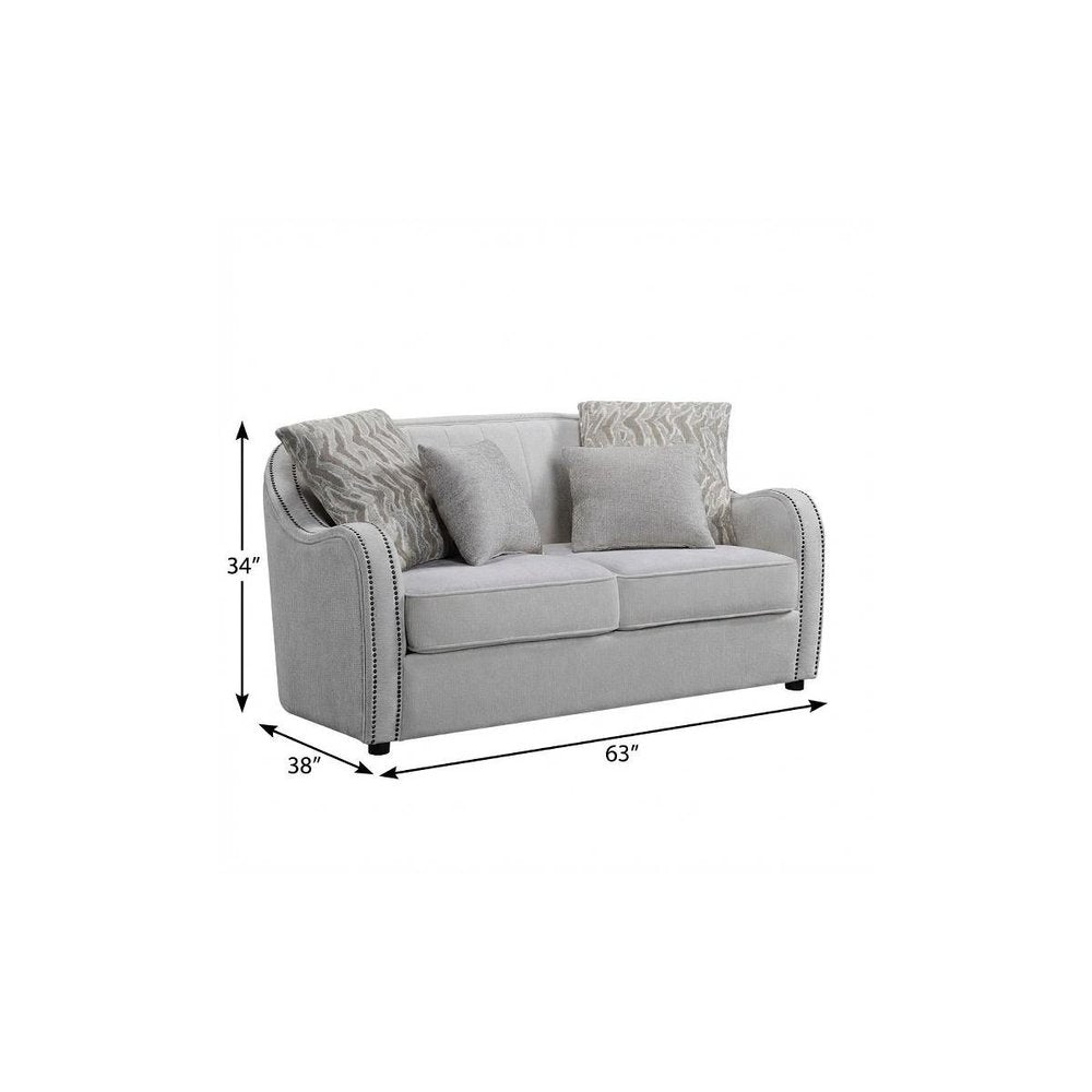 63" Beige And Black Linen Curved Loveseat and Toss Pillows HomeRoots