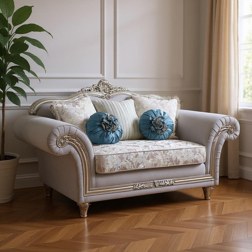 76" Light Gray And Platinum Linen Loveseat and Toss Pillows HomeRoots