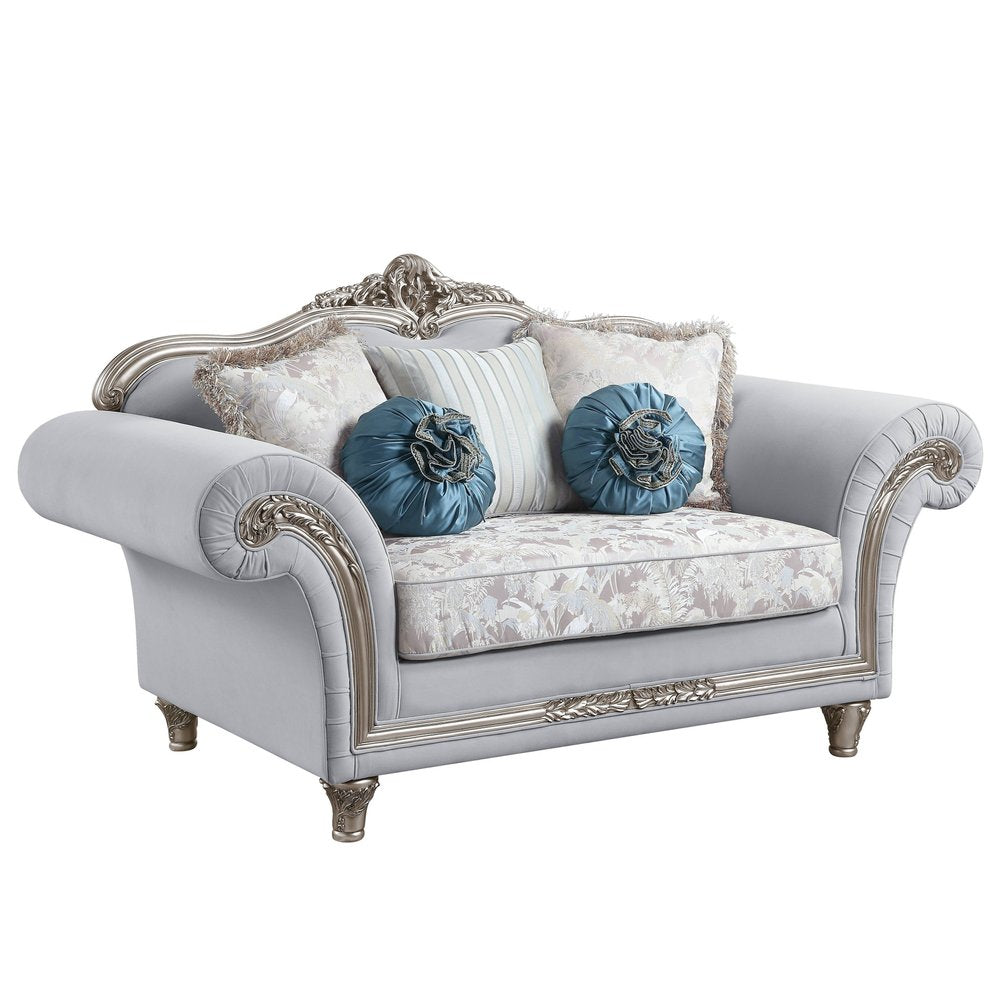 76" Light Gray And Platinum Linen Loveseat and Toss Pillows HomeRoots