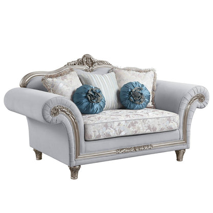 76" Light Gray And Platinum Linen Loveseat and Toss Pillows HomeRoots