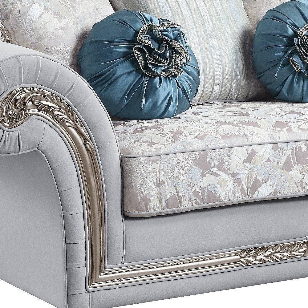 76" Light Gray And Platinum Linen Loveseat and Toss Pillows HomeRoots