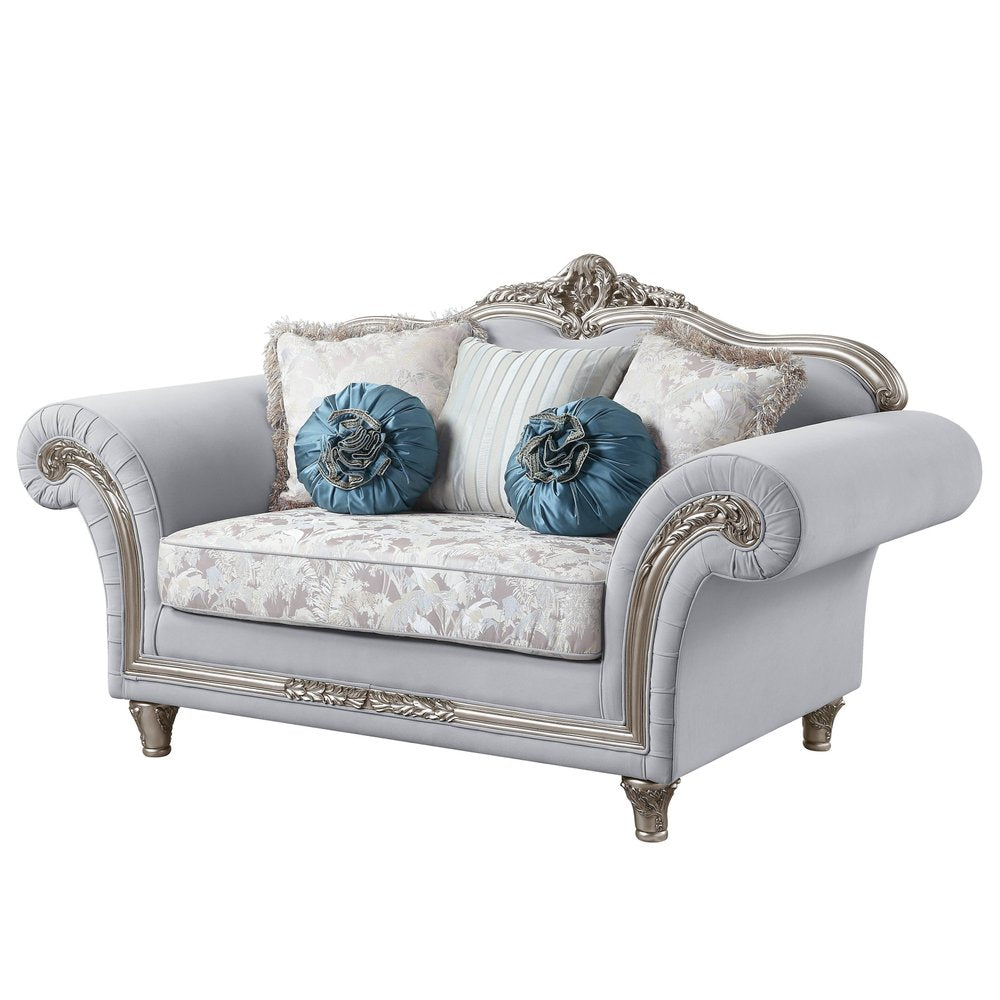 76" Light Gray And Platinum Linen Loveseat and Toss Pillows HomeRoots