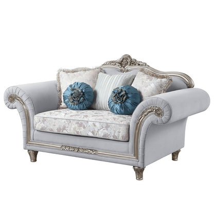 76" Light Gray And Platinum Linen Loveseat and Toss Pillows HomeRoots