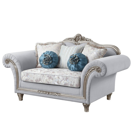 76" Light Gray And Platinum Linen Loveseat and Toss Pillows HomeRoots