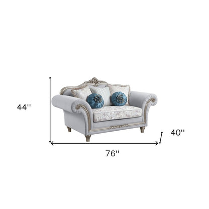 76" Light Gray And Platinum Linen Loveseat and Toss Pillows HomeRoots