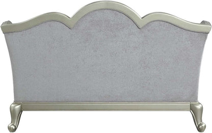 66" Light Gray And Champagne Linen Damask Loveseat and Toss Pillows HomeRoots