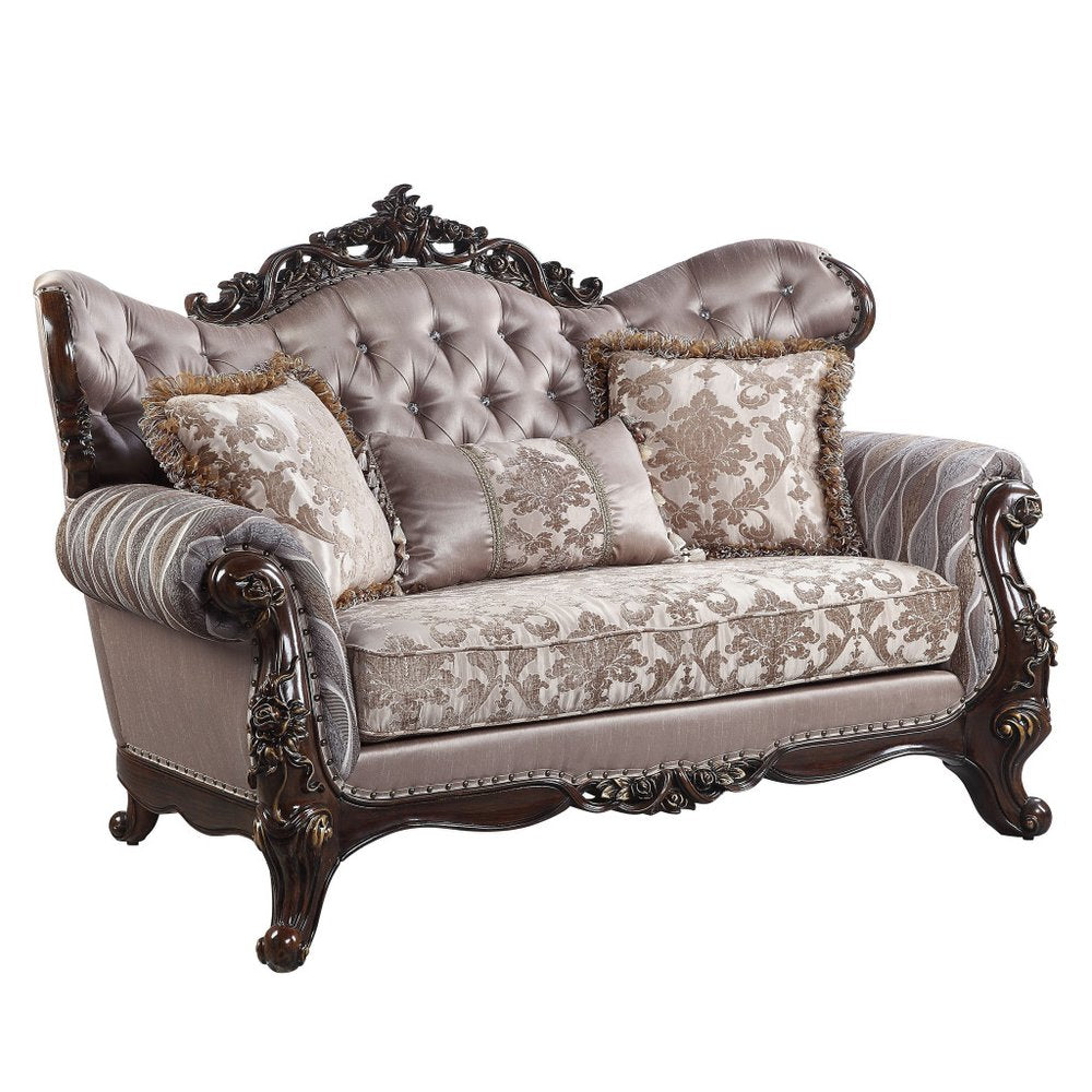 70" Pink And Brown Loveseat and Toss Pillows HomeRoots