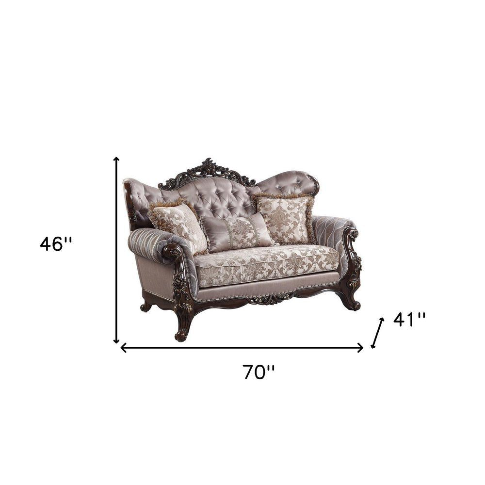 70" Pink And Brown Loveseat and Toss Pillows HomeRoots