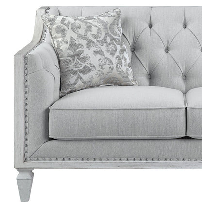 61" Light Gray And Off White Loveseat and Toss Pillows