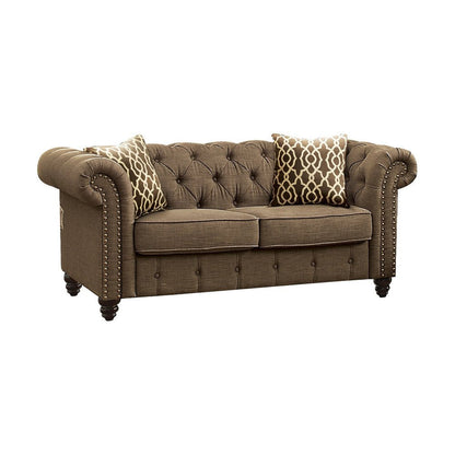 67" Brown And Dark Brown Linen Loveseat HomeRoots