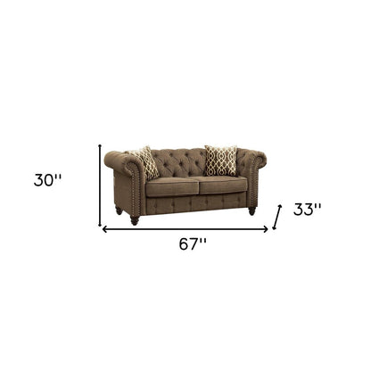 67" Brown And Dark Brown Linen Loveseat HomeRoots