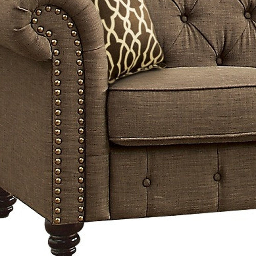 67" Brown And Dark Brown Linen Loveseat HomeRoots