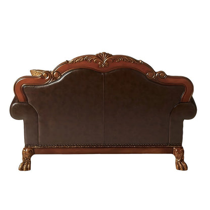 67" Brown And Redwood Faux Leather Loveseat and Toss Pillows HomeRoots