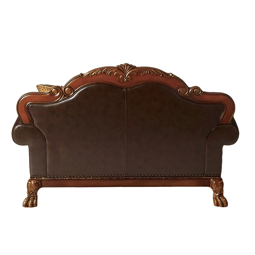 67" Brown And Redwood Faux Leather Loveseat and Toss Pillows HomeRoots