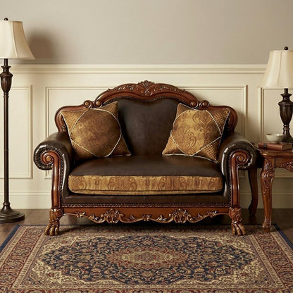 67" Brown And Redwood Faux Leather Loveseat and Toss Pillows HomeRoots