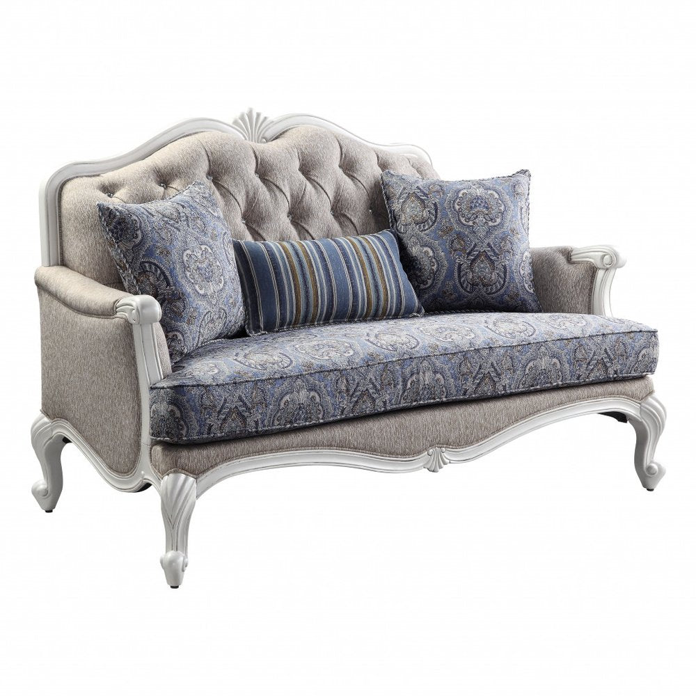 64" Beige 100% Linen And White Love Seat HomeRoots