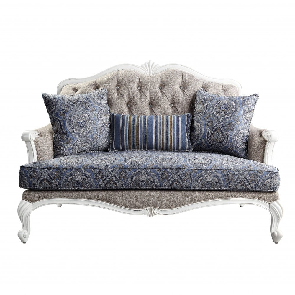 64" Beige 100% Linen And White Love Seat HomeRoots