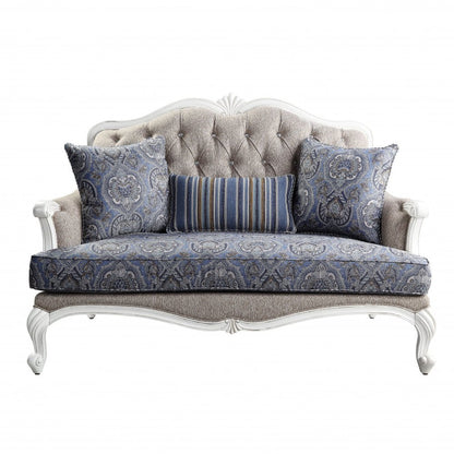 64" Beige 100% Linen And White Love Seat HomeRoots