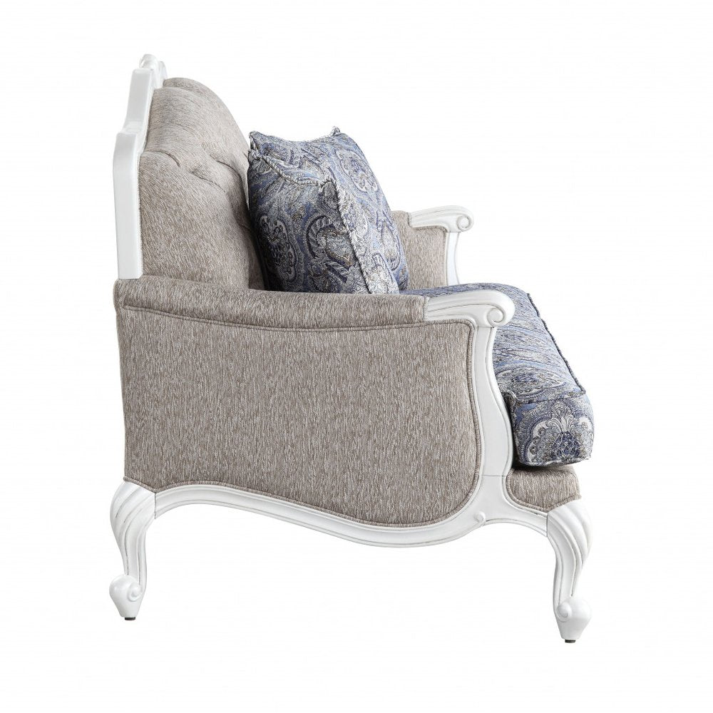 64" Beige 100% Linen And White Love Seat HomeRoots