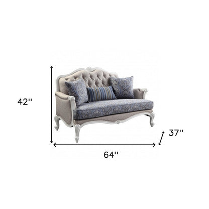 64" Beige 100% Linen And White Love Seat HomeRoots