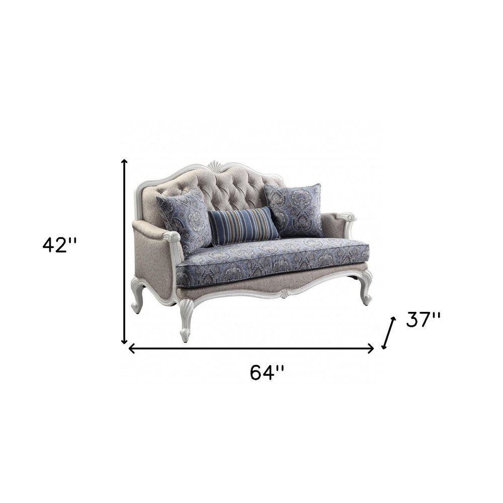 64" Beige 100% Linen And White Love Seat HomeRoots