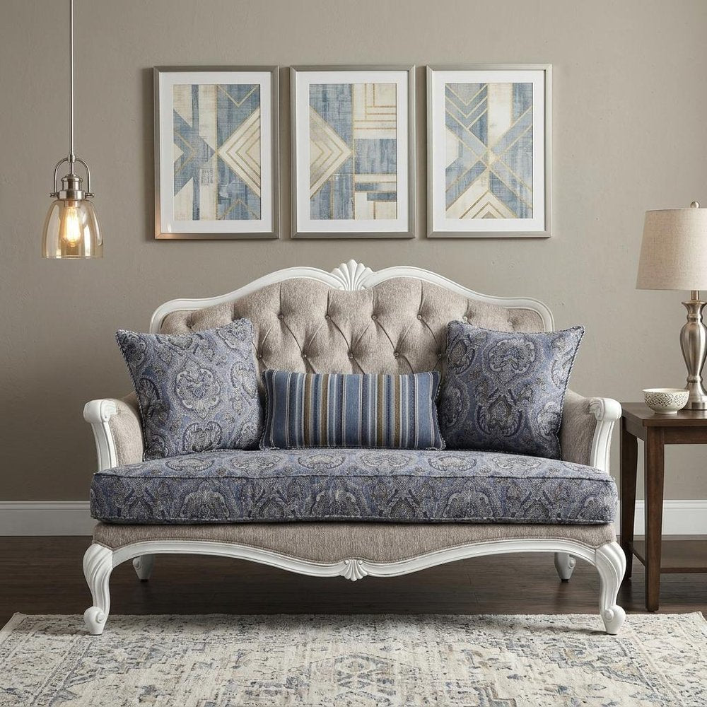 64" Beige 100% Linen And White Love Seat HomeRoots