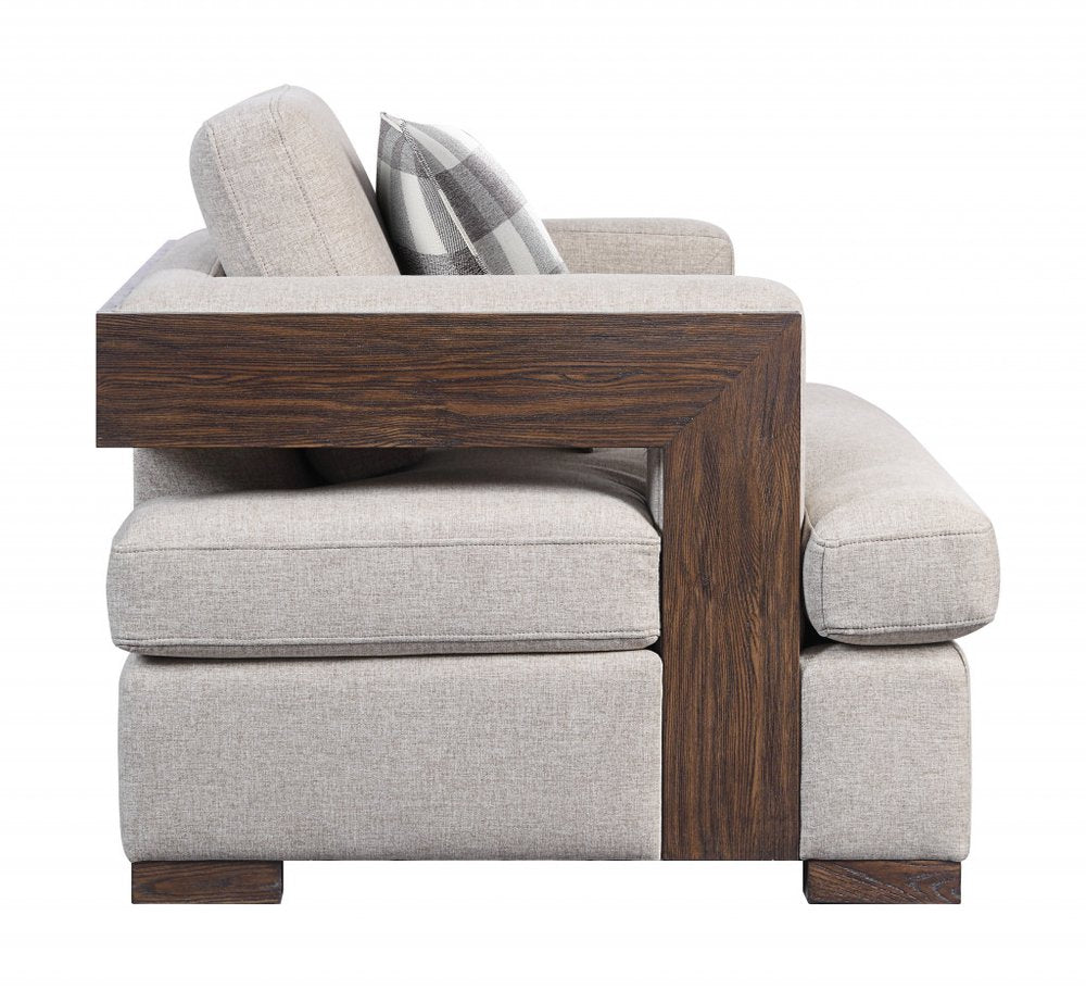 72" Beige And Brown Linen Loveseat HomeRoots