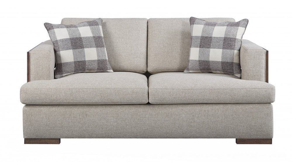 72" Beige And Brown Linen Loveseat HomeRoots