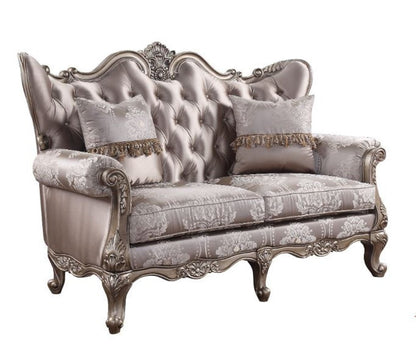 68" Pink And Platinum Silk Blend Loveseat and Toss Pillows HomeRoots