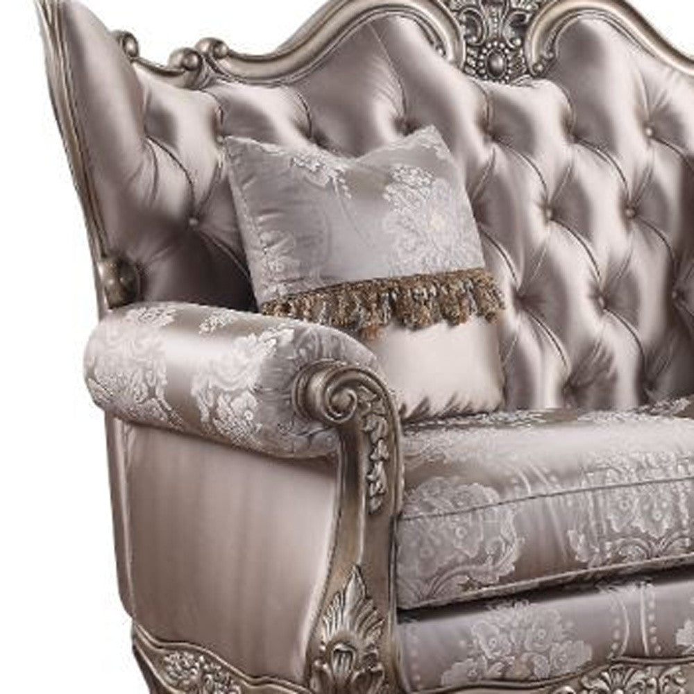 68" Pink And Platinum Silk Blend Loveseat and Toss Pillows