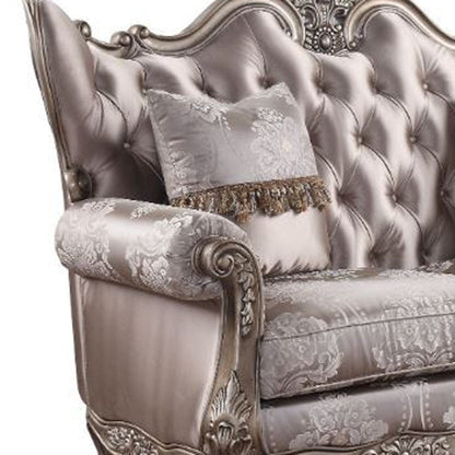 68" Pink And Platinum Silk Blend Loveseat and Toss Pillows HomeRoots