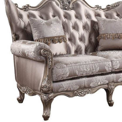 68" Pink And Platinum Silk Blend Loveseat and Toss Pillows HomeRoots