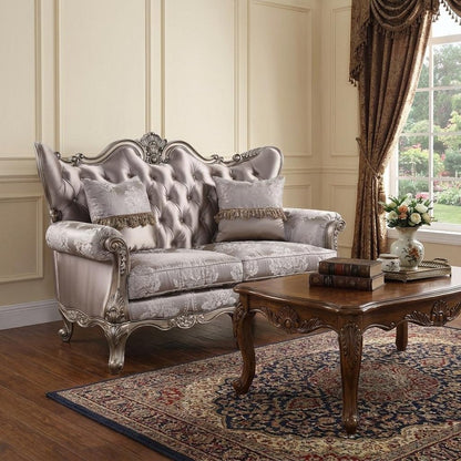 68" Pink And Platinum Silk Blend Loveseat and Toss Pillows HomeRoots