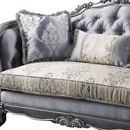 65" Gray And Platinum Silk Blend Loveseat and Toss Pillows HomeRoots