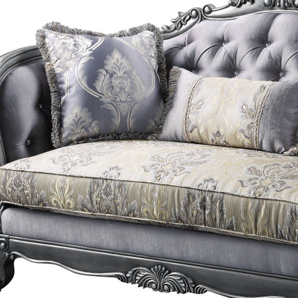 65" Gray And Platinum Silk Blend Loveseat and Toss Pillows HomeRoots
