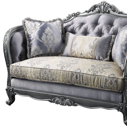 65" Gray And Platinum Silk Blend Loveseat and Toss Pillows HomeRoots