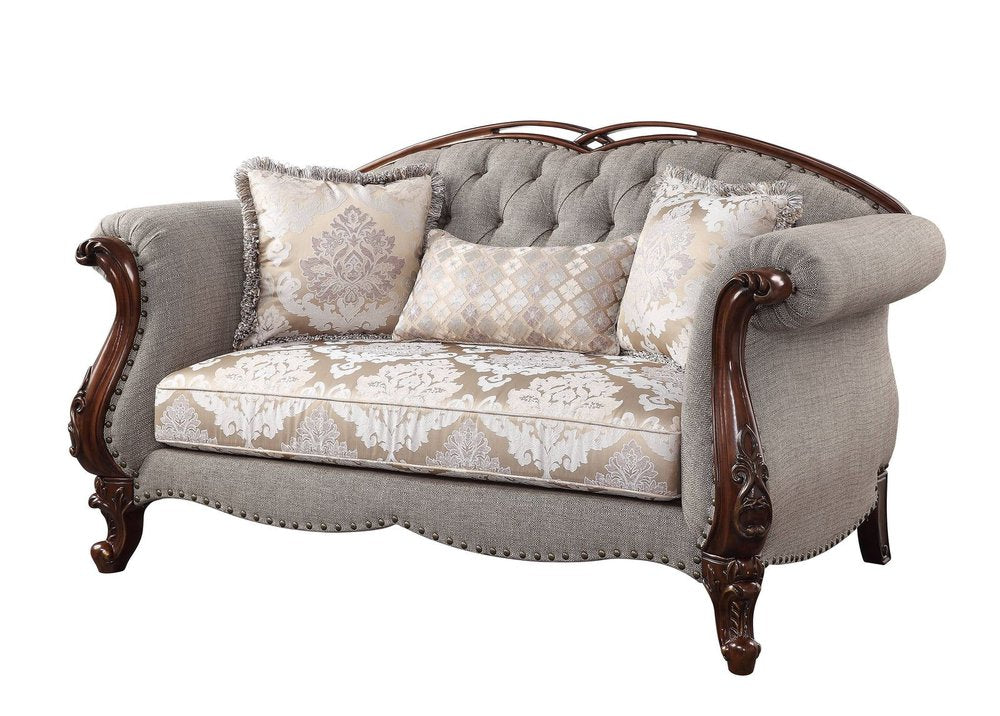 72" Beige And Dark Brown Linen Loveseat and Toss Pillows HomeRoots