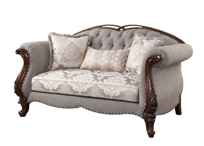 72" Beige And Dark Brown Linen Loveseat and Toss Pillows HomeRoots