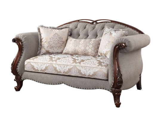 72" Beige And Dark Brown Linen Loveseat and Toss Pillows HomeRoots