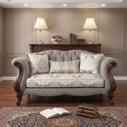 72" Beige And Dark Brown Linen Loveseat and Toss Pillows HomeRoots