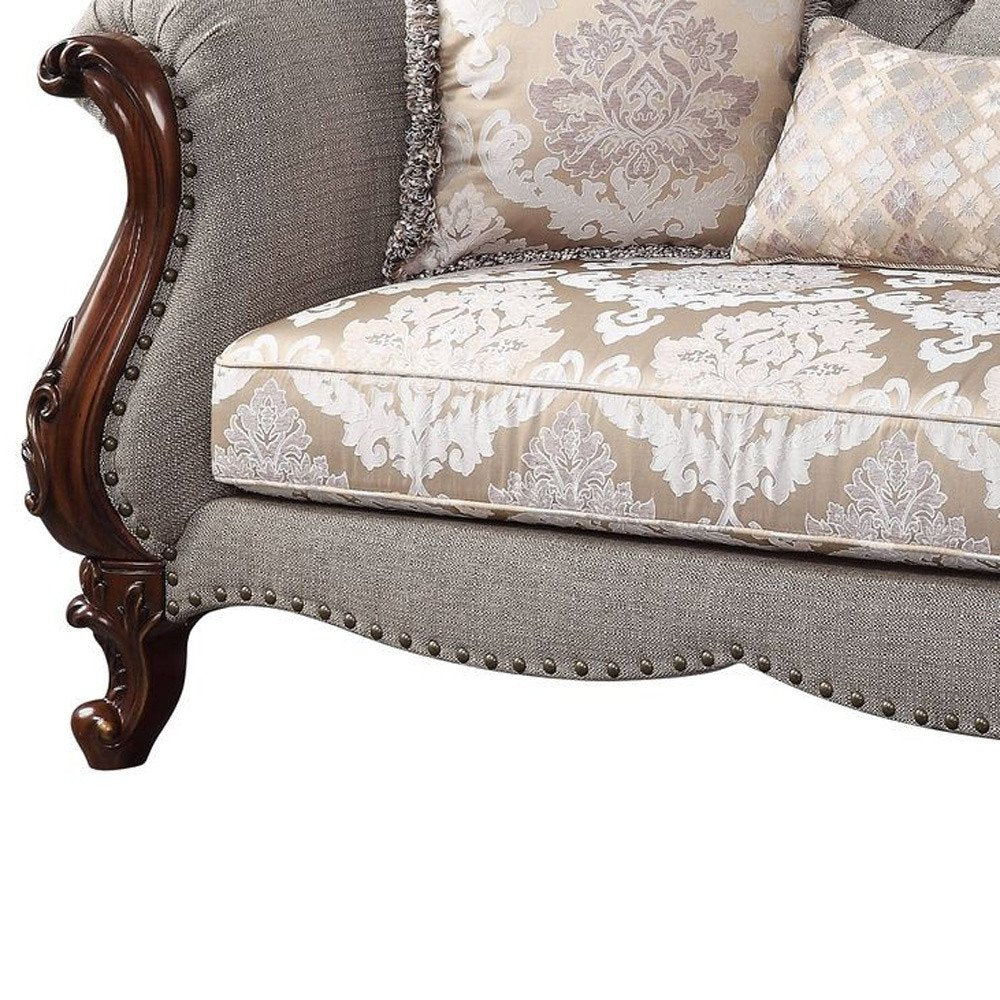 72" Beige And Dark Brown Linen Loveseat and Toss Pillows HomeRoots
