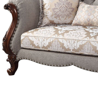 72" Beige And Dark Brown Linen Loveseat and Toss Pillows HomeRoots