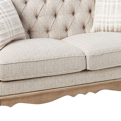 62" Beige And Brown Linen Loveseat and Toss Pillows HomeRoots