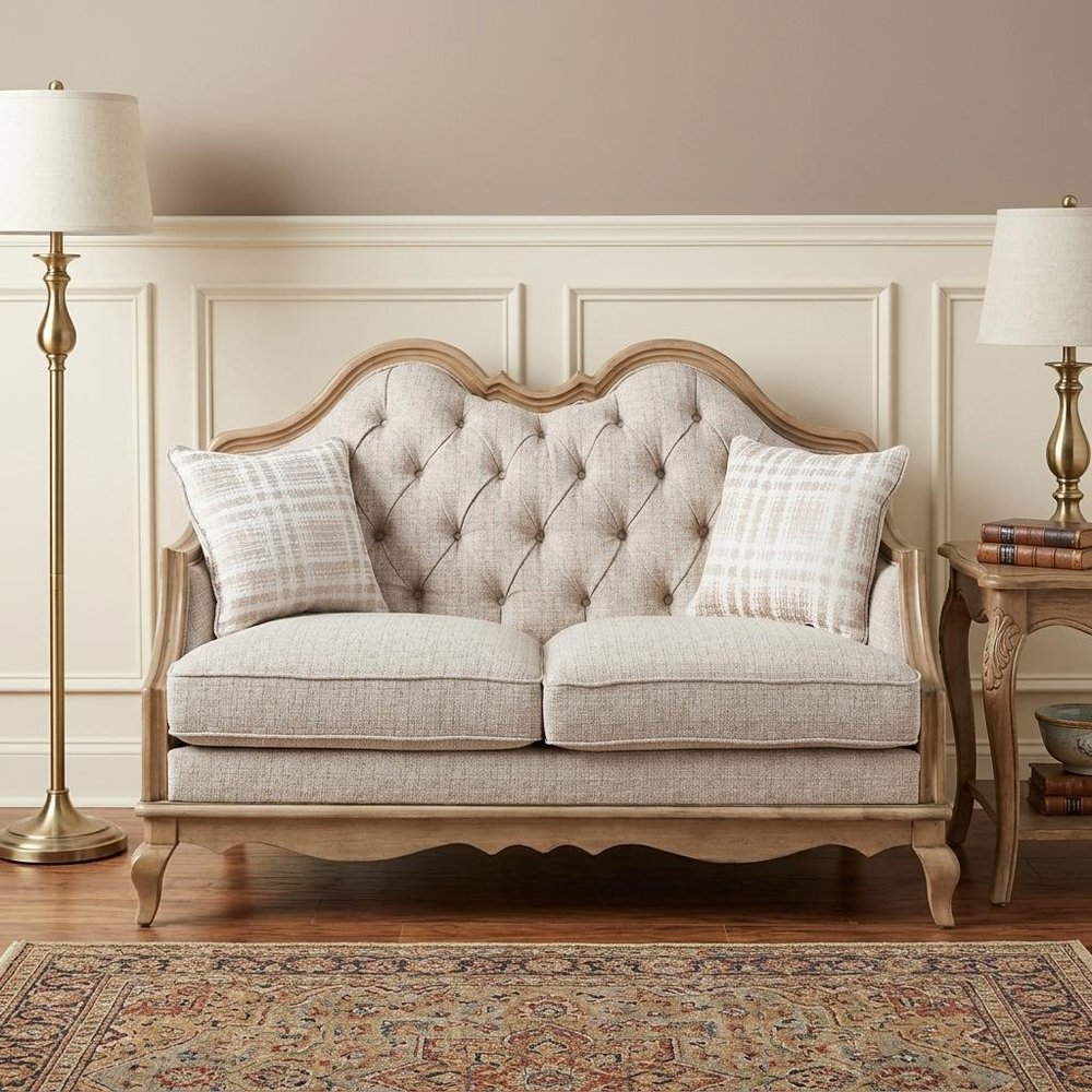 62" Beige And Brown Linen Loveseat and Toss Pillows HomeRoots