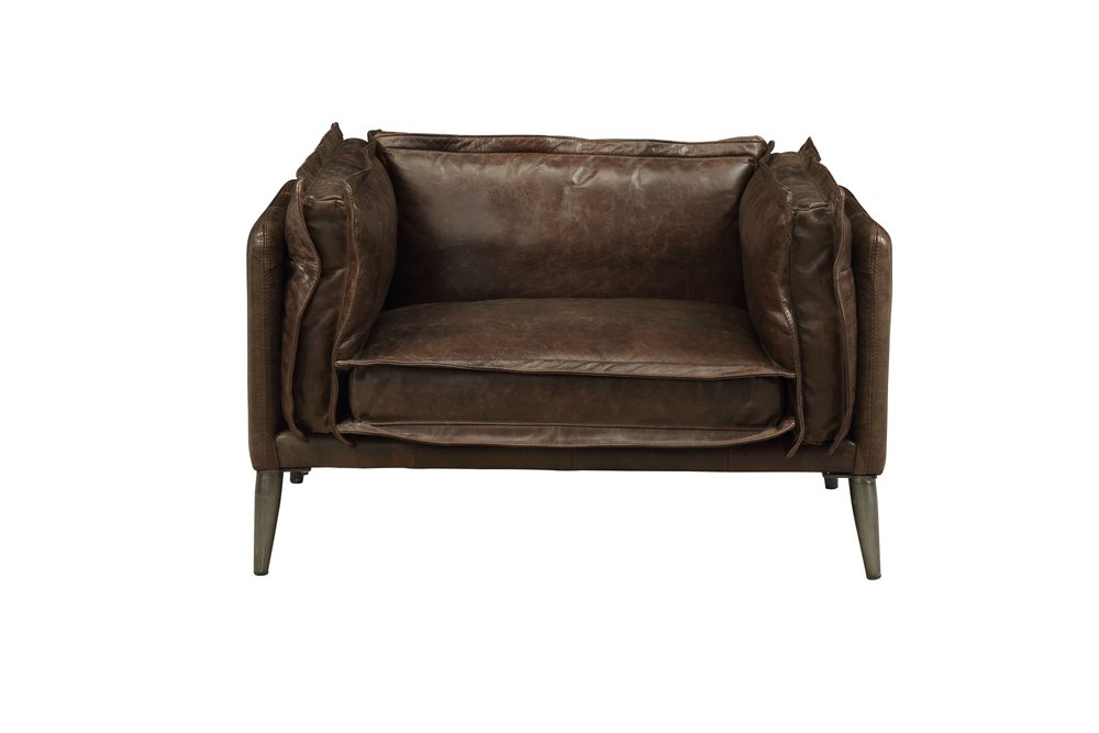 47" Brown and Black Top Grain Leather Chair and a Half HomeRoots